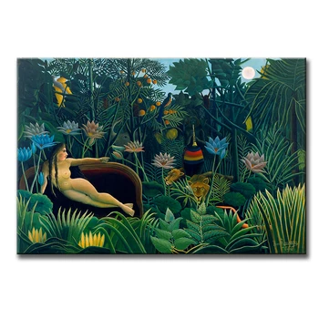 Sen o Surrealist Umelec Henri Rousseau Plátno Tlačiť Maľovanie na Nahé Ženy, Tropické dažďové Lesy Prírodné Zvierat Home Decor Art