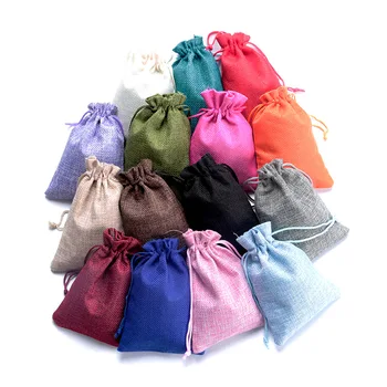 (4 VEĽKOSTI) 100ks Záhrada Bielizeň Textílie Juty Šnúrkou tašky Darčekový balíček tašky Prírodné Vrecoviny Tašky Šnúrkou Opakovane domova