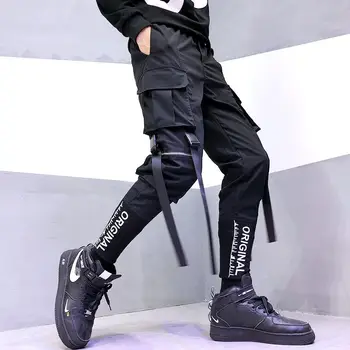 Hip Hop Mužov Stuhy Cargo Nohavice Módne Harajuku 2021 Nové Elastické Pás Bežné Streetwear Mens Joggers Nohavice Čierne