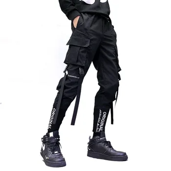 Hip Hop Mužov Stuhy Cargo Nohavice Módne Harajuku 2021 Nové Elastické Pás Bežné Streetwear Mens Joggers Nohavice Čierne