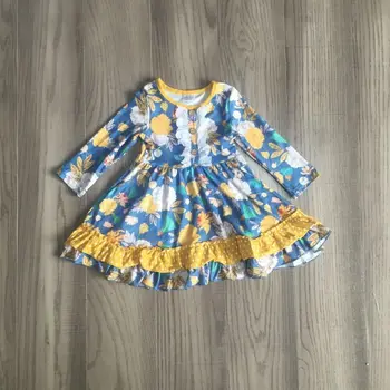 Baby dievčatá jeseň šaty dievčatá kvetinové šaty deti modré šaty