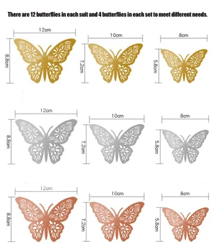 12pcs/veľa 3D Dvojvrstvové Dekoratívne Motýľ pre balón Spálňa Strany Opony Falošné Kvet Plavidlá Dekor PVC Motýle