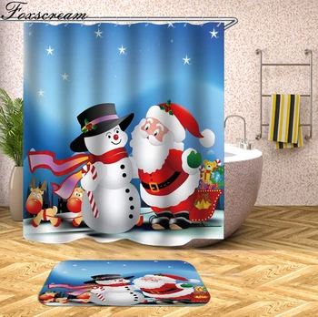 Veselé Vianoce Sprchové Závesy Santa Claus Sprchový Záves Vianočné Nepremokavé Kúpeľňa sprchovým Kútom, Záclony Alebo mat