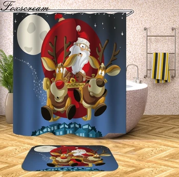 Veselé Vianoce Sprchové Závesy Santa Claus Sprchový Záves Vianočné Nepremokavé Kúpeľňa sprchovým Kútom, Záclony Alebo mat