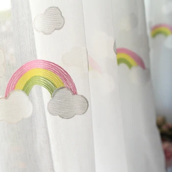 Detský Rainbow Mraky Výšivky Tylu Závesy pre Obývacia Izba Roztomilý Kreslený Biely Oblak Okno Závesy X-ZH045#30