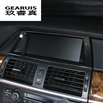 Auto Styling Uhlíkových vlákien Navigáciu Dekoratívny panel Rám Týka Nálepky Výbava pre BMW X5 X6 E70 E71 Interiéru Auto Príslušenstvo