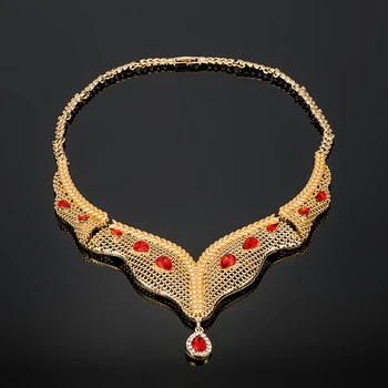 MUKUN Nigérijský Elegantné Ženy Červené Farebné Náhrdelník Náramok, Náušnice, Prsteň Luxusné Šperky Strany Módne Šperky Sady Svadobný Dar