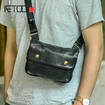 AETOO Originálne kožené pánske messenger taška, multifunkčný retro náprsné tašky, kožené mini taška cez rameno