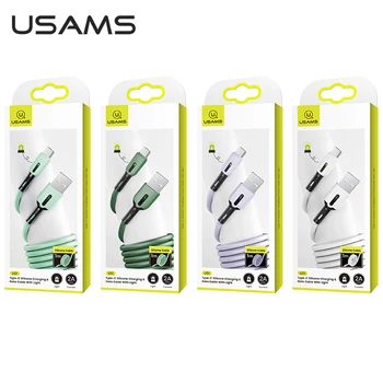 USAMS 10 ks/Veľa Usb Kábel, C Lightning Kábel Pre Iphone Solicone Usb Kábel Typu C konektor Micro USB Dátový Kábel S Led Svetlom Veľkoobchod