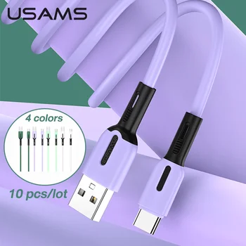 USAMS 10 ks/Veľa Usb Kábel, C Lightning Kábel Pre Iphone Solicone Usb Kábel Typu C konektor Micro USB Dátový Kábel S Led Svetlom Veľkoobchod
