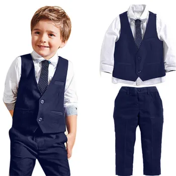Baby Chlapci Gentleman Svadobné Obleky, Košele+Vesta+Dlhé Nohavice+Kravatu Oblečenie 1Set