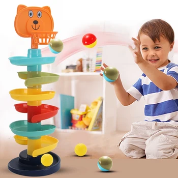 Rolling Loptu Hromadu Veža Baby Hračky, Puzzle Hrkálky Spin Sledovať Vzdelávacie Novorodenca Hračky Pre Deti, Deti Darčeky
