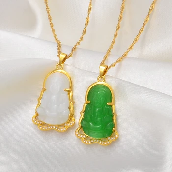 Anniyo Budhistické Guanyin Prívesok Náhrdelník Čínsky Štýl, Zelený/Biely Ornament Maitreya Budha Amulet Hinduizmus #242706