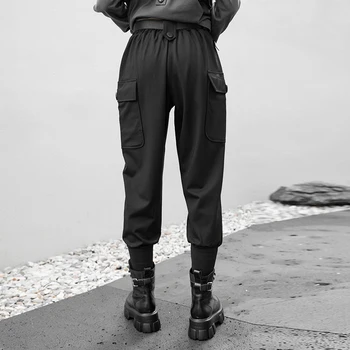 Patchwork Vrecká Hárem Nohavice Ženy New Black Vysoký Pás Voľné Príčinné Streetwear Módy Dámske Dlhé Nohavice Na Jar Jeseň 2021