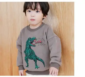 2020 Jar Chlapci Košele Cartoon Dinosaura Topy Pre Deti Teplé Fleece Deti Mikiny S Dlhým Rukávom Dieťa Tees Dieťa Vrchné Oblečenie