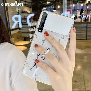 KONSMART Prípade Y8P Luxusné Mramorové Mäkké Telefón puzdro Na Huawei Y8P Módne make-up Zrkadlo Silikónové Zadný Kryt S Prst Prsteň Fundas