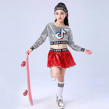 Songyuexia Dievčatá jazz tanečných kostýmov, deti kórejský sexy tanec oblečenie vystavení pupok prílev nových kalórií tanečné kostýmy
