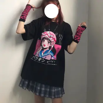 Anime girl-krátke rukávy t-shirt žena 2021 nové letné Harajuku Japonský streetwear voľné all-zápas Ulzzang kawaii y2k oblečenie