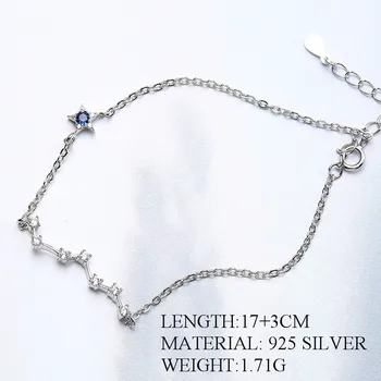 INZATT Trendy 925 Sterling Silver Beidou Sedem Zirkón Star Náramok Pre Ženy, Blue Crystal Kúzlo Kovový Reťaz Prepojenie Jemné Šperky