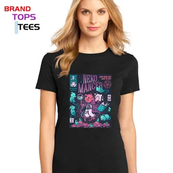 Nekomancer T-shirt Mŕtve Mačky Späť K Životu T Shirt List Tričko Anime Tlač Tees Dámske Bavlnené Oblečenie Japonsko Black Topy Kawaii