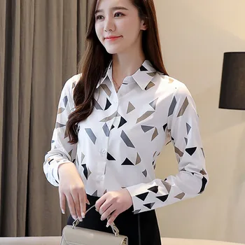 Kórejské Ženy Košele Elegantná Žena Šifón Blúzky Tričko Plus Veľkosť Ženy Dlhý Rukáv Tlač Tričko Blusas Mujer De Moda 2020, Blúzky