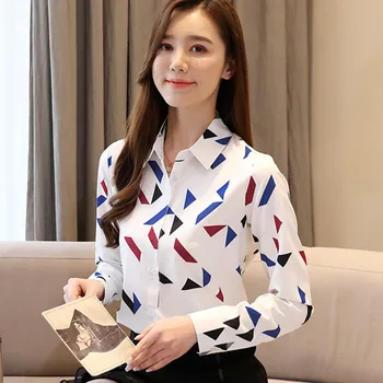Kórejské Ženy Košele Elegantná Žena Šifón Blúzky Tričko Plus Veľkosť Ženy Dlhý Rukáv Tlač Tričko Blusas Mujer De Moda 2020, Blúzky