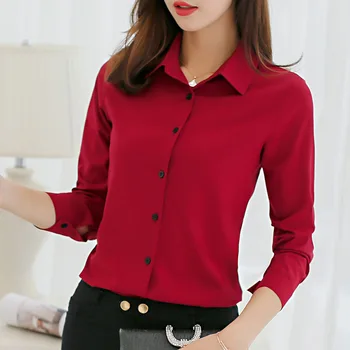 ženy blúzka office tričko leto, jeseň, dlhý rukáv, biela, ružová, červená, námornícka modrá pracovné oblečenie kórejský formálne topy ženské oblečenie
