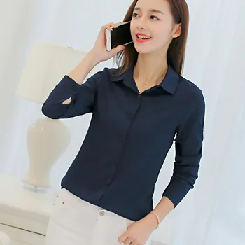 ženy blúzka office tričko leto, jeseň, dlhý rukáv, biela, ružová, červená, námornícka modrá pracovné oblečenie kórejský formálne topy ženské oblečenie