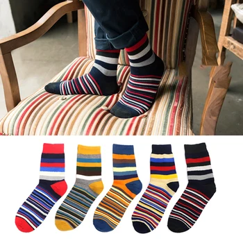 5pairs Módne Mužov Ponožky Bežné Farebné Bavlna Zábavné Posádky Ponožky Prúžok Kamufláž Ženy Ponožky na Zimné Jeseň Harajuku Ponožky