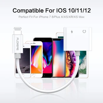 FLOVEME Adaptér Pre iPhone XS Max XR XS X 8 2 v 1 Audio Poplatok Splitter Converter Pre Osvetlenie na 3,5 mm Jack pre Slúchadlá, Adaptér