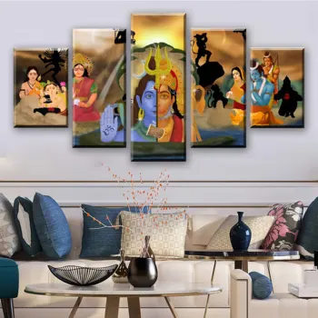 HD Tlač 5 ks múr umenia maľby Hanuman A Shiva Indie Budhizmus Ganeš plátno, Maliarske Plátna domova wall art