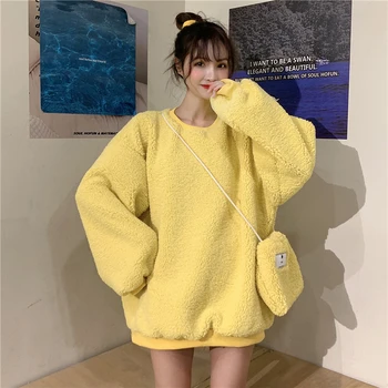 Nadrozmerná Plus Velvet Zimné Šaty, Mikiny so taška Ženy kórejský štýl Harajuku vrchné oblečenie topy, Pulóvre Dámske oblečenie 2020