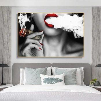 Sexy Dievčatá Fajčenie Wall Art Plagáty a Vytlačí Červené Pery Dievčatá Plátne, Obrazy na Stenu, Obrazy na Obývacia Izba Cuadros