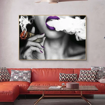 Sexy Dievčatá Fajčenie Wall Art Plagáty a Vytlačí Červené Pery Dievčatá Plátne, Obrazy na Stenu, Obrazy na Obývacia Izba Cuadros