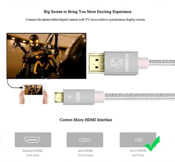 ANNNWZZD Micro hdmi kábel, Pozlátený 1.4 Micro HDMI Kábel HDMI a High-Speed HDTV Kábel Podporuje Ethernet, 3D, 4K