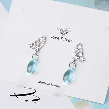 Nové Sladké Motýľ Modrý Kryštál 925 Sterling Silver Dámy Stud Náušnice Veľkoobchod Šperky Pre Ženy Drop Shipping Darček