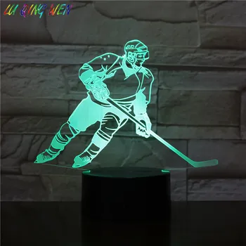 Detské Led Nočné Svetlo Ice Hockey Player Akcie Obrázok Nočného Miestnosti, Dekoratívne Lampy Chlapci Spálňa Tabuľka 3d Nočné Lampy Deti