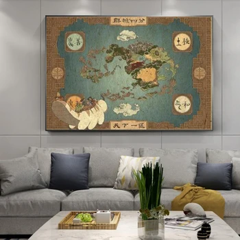 Avatar Posledný Airbender Mapu Vytlačí Avatar Legenda Aang Plagát Appa z Avatar Umelecké Plátno na Maľovanie Domov Wall Art Decor