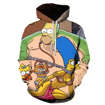 3D animovaný tlač Hoodies Roztomilý Homer Simpson A jeho Syn Anime Hoodie Série Muži / Ženy Jeseň a v Zime Mikina Hoodies