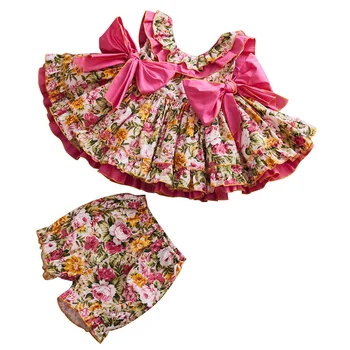 Dievčatá španielsky Kvetinové Šaty pre Deti Letné Baby Španielsko Vintage plesové Šaty, Deti, Dcéru Boutique Oblečenie Nastaviť Narodeniny Frocks