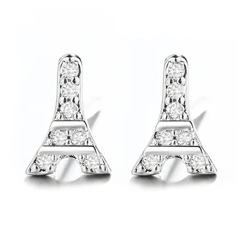 925 Sterling Silver Crystal Eiffelova Veža Stud Náušnice Pre Ženy, Deti, Ţeny pendientes mujer moda