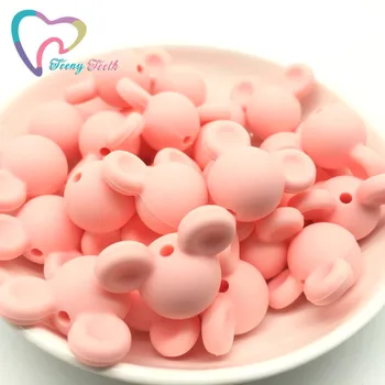 Malinký Zubov 10 KS Candy Pink Silikónové Mickey Korálky Dieťa Počiatočných Korálky Bezpečné Potravinárske Ošetrovateľskej Žuvanie Kolo Silikónové Korálky