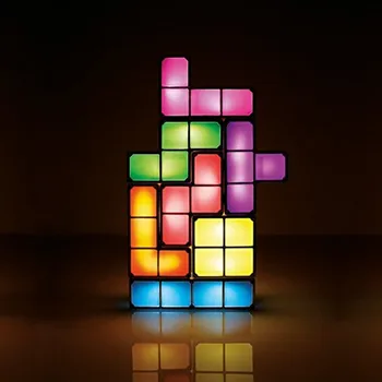 HZFCEW Upgrade DIY Tetris Retro Puzzle Hra Farebné Tehly Hračka Stohovateľné LED Stolná Lampa Constructible Blok Nočné Svetlo