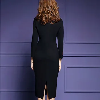 2020 Dámske slivka prietok Výšivky Šaty Elegantné O-krk Dlhý Rukáv, Čierna Bodycon Večer Party Šaty Plus Veľkosti S-3XL Vestidos