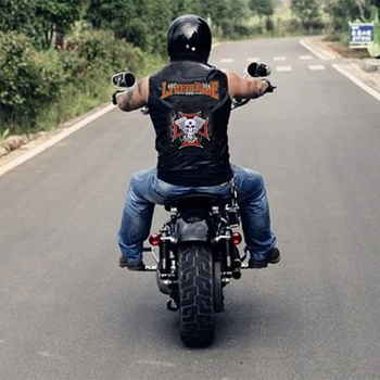 Pánske Kožené Motocykel Vesta Výšivky Lebky Bunda Mužov Jar Punk Bundy Black Motorrad Gilet