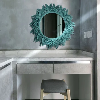 Kúpeľňa Stenu Dekoratívnych Sprcha Make-Up Zrkadlo S Ručne Tkaná Bavlna Macrame Miroir Domov Dcoration Príslušenstvo Kolo Veľké Zrkadlo