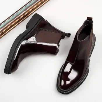 Originálny Patent Kožené Chelsea Topánky Mens Slip-On, Obyčajný Prst Členok Boot Mužov Vysoký Vrchol Šaty Topánky Street Móda Pre Mužov H22