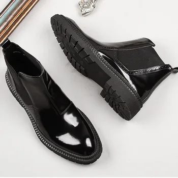 Originálny Patent Kožené Chelsea Topánky Mens Slip-On, Obyčajný Prst Členok Boot Mužov Vysoký Vrchol Šaty Topánky Street Móda Pre Mužov H22
