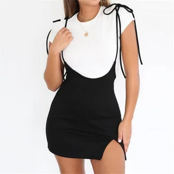 Nové Príležitostné Black Bez Rukávov Ženy Šaty Strany Popruh Šaty Clubwear Mini Šaty Sundress Dropshipping