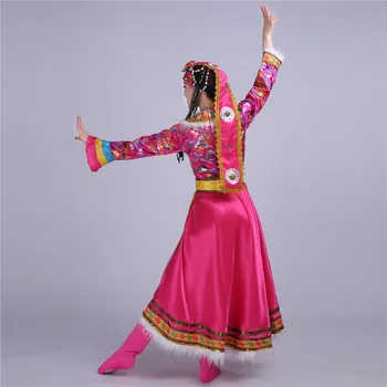 Luxusné Tibetskej kostým Dlhý Rukáv Tanečných Kostýmov, etnické oblečenie Výkon Dancewear Dámske Oblečenie štvorcových tanečné kostýmy